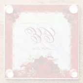 Red Floral Elegant Gold Wedding Monogram Glasuntersetzer (Rückseite)