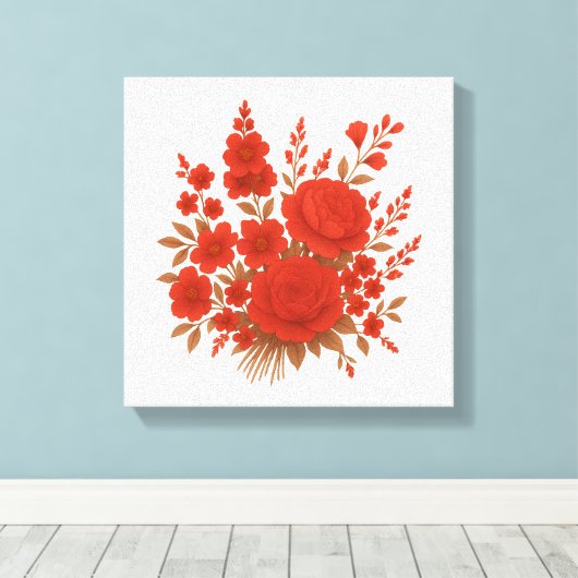 Red Floral Elegant Rose Bouquet Botanical Print Leinwanddruck (Insitu (Holzboden))