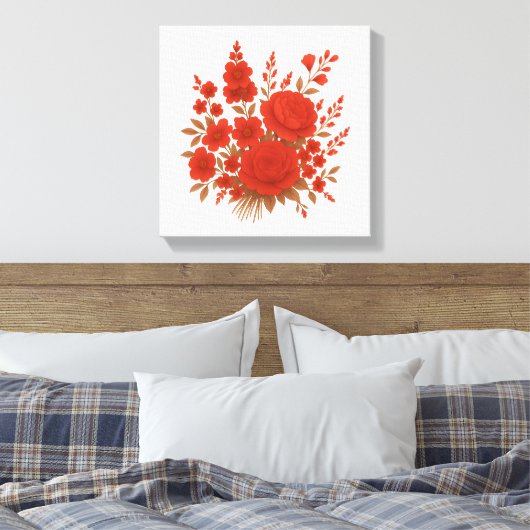 Red Floral Elegant Rose Bouquet Botanical Print Leinwanddruck (Insitu (Schlafzimmer))