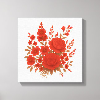 Red Floral Elegant Rose Bouquet Botanical Print Leinwanddruck