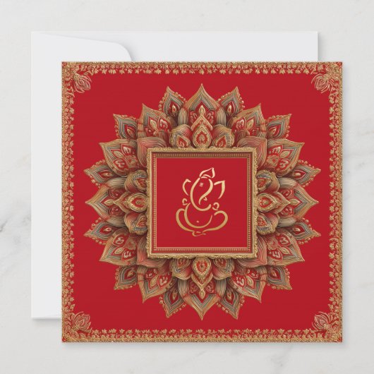 Red Floral Ethnic Ganesh Indian Wedding Einladung (Vorderseite)
