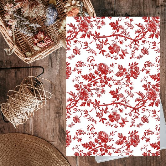 Red Floral French Vintag Decoupage Seidenpapier