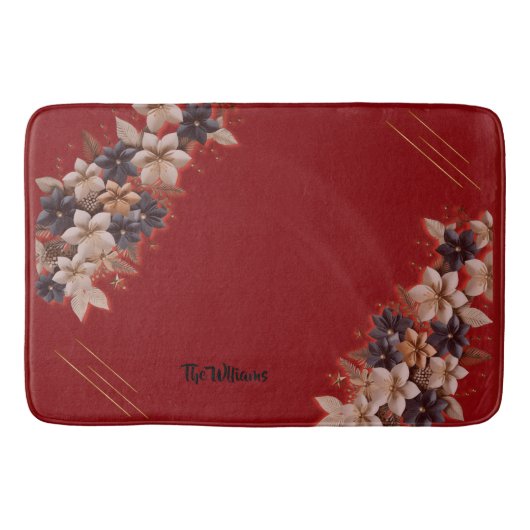 Red Floral Geometric Bath Mat Badematte (Vorderseite)