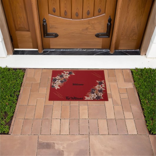-Red Floral Geometric Welcome Mat Fußmatte (Außenbereich)