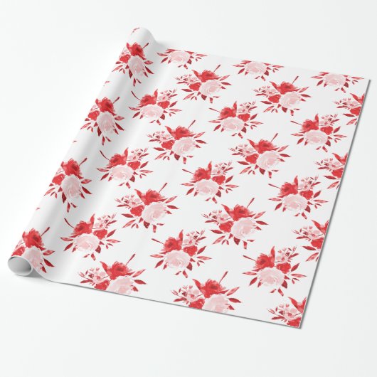 Red Floral Geschenkpapier (Ungerollt)