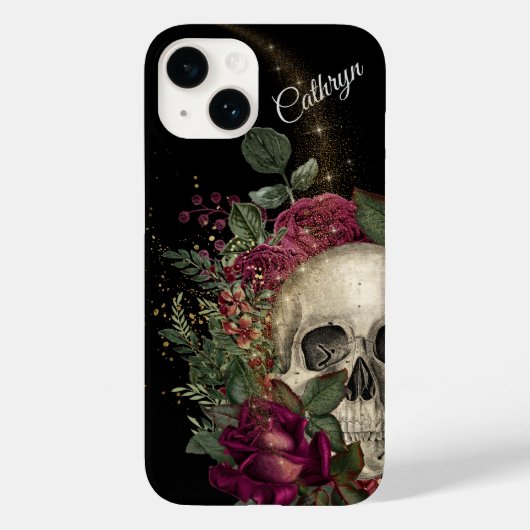 Red Floral Glitzern Skull Personalisiert Case-Mate iPhone Hülle (Rückseite)