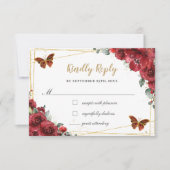 Red Floral Gold Butterflies Quinceañera Antwort (Vorderseite)
