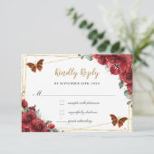 Red Floral Gold Butterflies Quinceañera Antwort (Stehend Vorderseite)