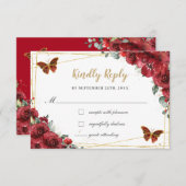 Red Floral Gold Butterflies Quinceañera Antwort (Vorne/Hinten)