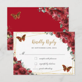 Red Floral Gold Butterflies Quinceañera Antwort