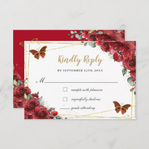 Red Floral Gold Butterflies Quinceañera Antwort
