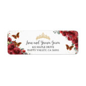 Red Floral Gold Quinceanera XV 15 Rücksendeadresse (Vorne)