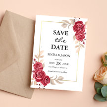 Red Floral Gold Rahmen Wedding Save the Date Card