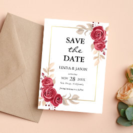 Red Floral Gold Rahmen Wedding Save the Date Card Einladung