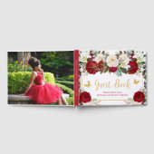 Red Floral Gold Schmetterlinge Foto Quinceañera Gästebuch (Voll)