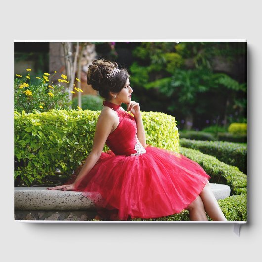 Red Floral Gold Schmetterlinge Foto Quinceañera Gästebuch (Rückseite)