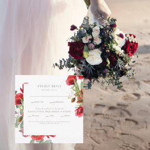 Red Floral Gold Text Wedding Rsvp Flat Card