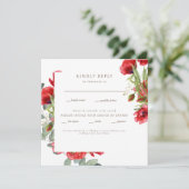 Red Floral Gold Text Wedding Rsvp Flat Card (Stehend Vorderseite)