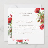 Red Floral Gold Text Wedding Rsvp Flat Card (Vorderseite)