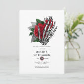 Red Floral Gothic Skulls Bridesmaids Luncheon Einladung (Stehend Vorderseite)