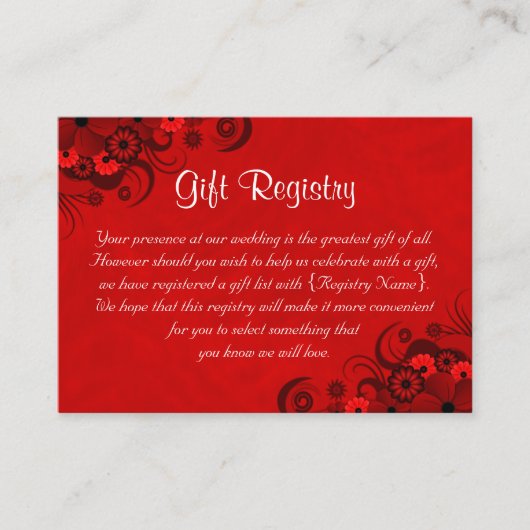 Red Floral Gothic Wedding Gift Registry Begleitkarte (Vorderseite)
