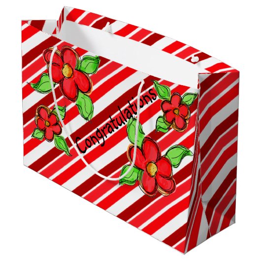 Red Floral Gratulationen Geschenktasche Große Geschenktüte (Rückseite Schrägansicht)