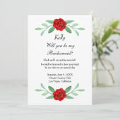 Red Floral Greenerity Foliage Bridesmaid Card Einladung (Stehend Vorderseite)