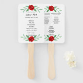 Red Floral Greenery Foliage Wedding Program Fans Fächer (Vorne und Hinten)