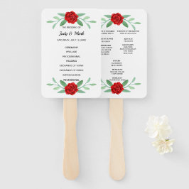 Red Floral Greenery Foliage Wedding Program Fans Fächer