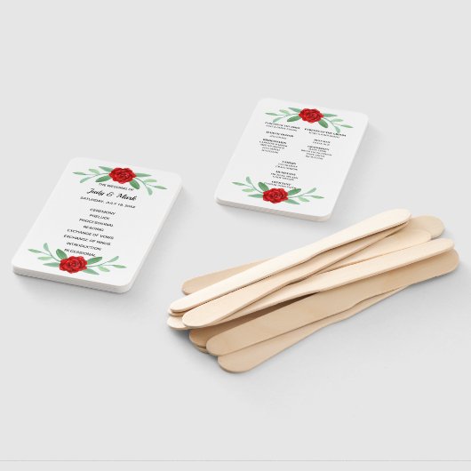 Red Floral Greenery Foliage Wedding Program Fans Fächer (Non-assembled)