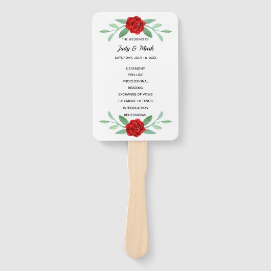 Red Floral Greenery Foliage Wedding Program Fans Fächer (Vorderseite)