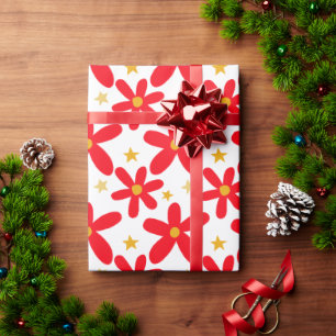 Red Floral Hand Gezeichnet Weihnachtsfeiertage Set Geschenkpapier