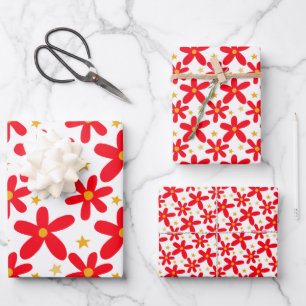 Red Floral Hand Gezeichnet Weihnachtsfeiertage Set Geschenkpapier Set