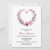 Red Floral Heart Baby Dusche Einladung (Vorderseite)