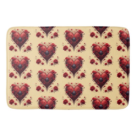 Red Floral Heart Design With Blooming Flowers Badematte (Vorderseite)