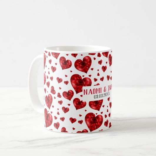 Red Floral Hearts Kaffeetasse (Vorderseite Links)