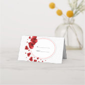 Red Floral Hearts Platzkarte (Vorderseite)