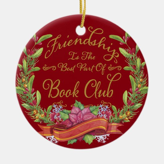 Red Floral Holiday Book Club Freundlichkeit des Pe Keramik Ornament (Vorne)