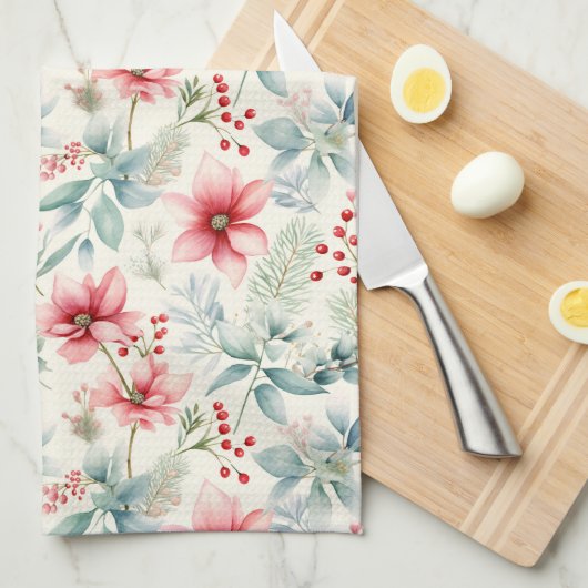 Red Floral Holiday Kitchtuch Geschirrtuch (Viertel Falte)