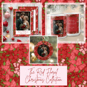 Red Floral Holiday Personalisiertes Foto Keramik Ornament