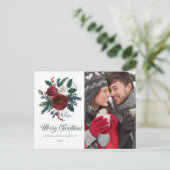 Red Floral Holly Foto Weihnachtsfeiertag Postkarte (Stehend Vorderseite)