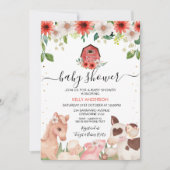 Red Floral Karierte Landtiere Kinderdusche Einladung (Vorderseite)