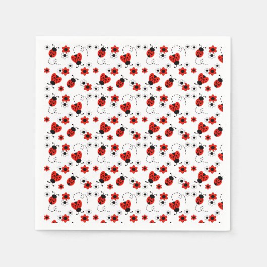 Red Floral Ladybugs Serviette (Vorderseite)