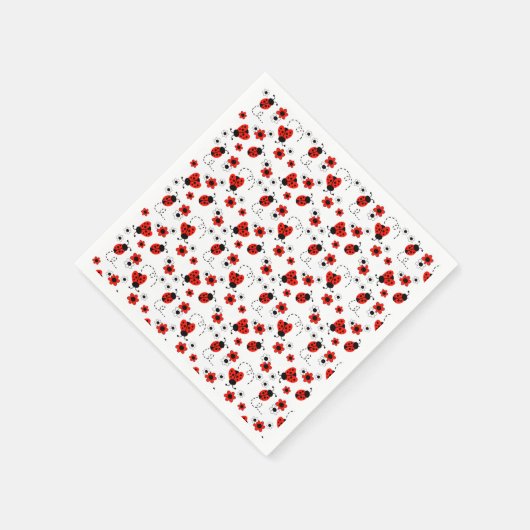 Red Floral Ladybugs Serviette (Ecke)