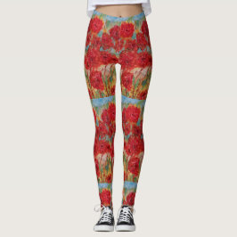 Red Floral Leggings