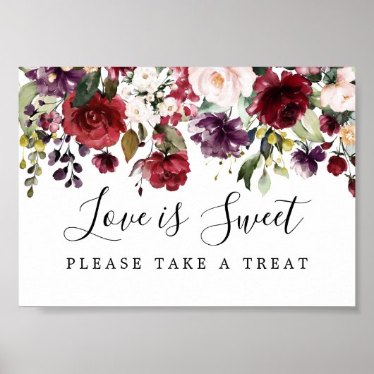 Red Floral Liebe ist Sweet Wedding Dessert Bar Sig Poster (Vorne)