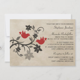 Red Floral Lovebirds Hochzeitseinladung Einladung