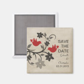 Red Floral Lovebirds speichern Datum Magnet (Vorderseite/Rückseite)