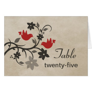 Red Floral Lovebirds Tischnummer Card