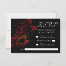 Red Floral Mask Wedding RSVP-Karte